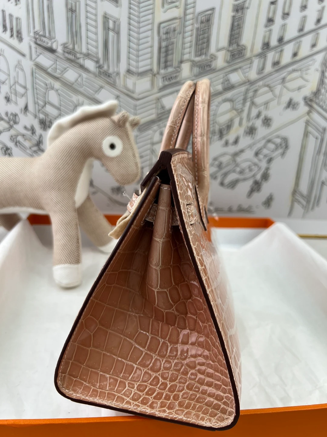 Luxury Handmade Birkin | Glossy Beige Nile Crocodile Skin