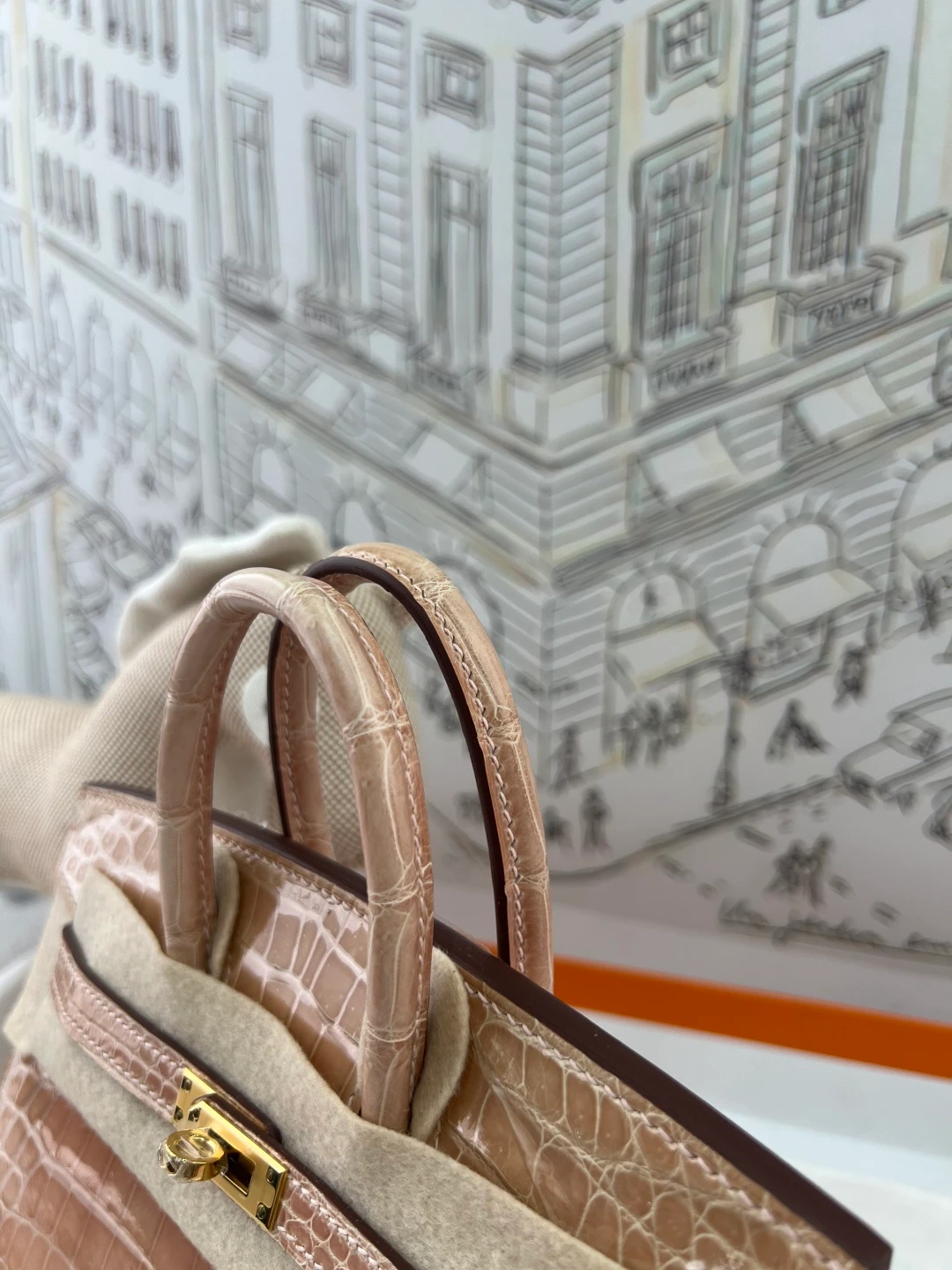 Luxury Handmade Birkin | Glossy Beige Nile Crocodile Skin