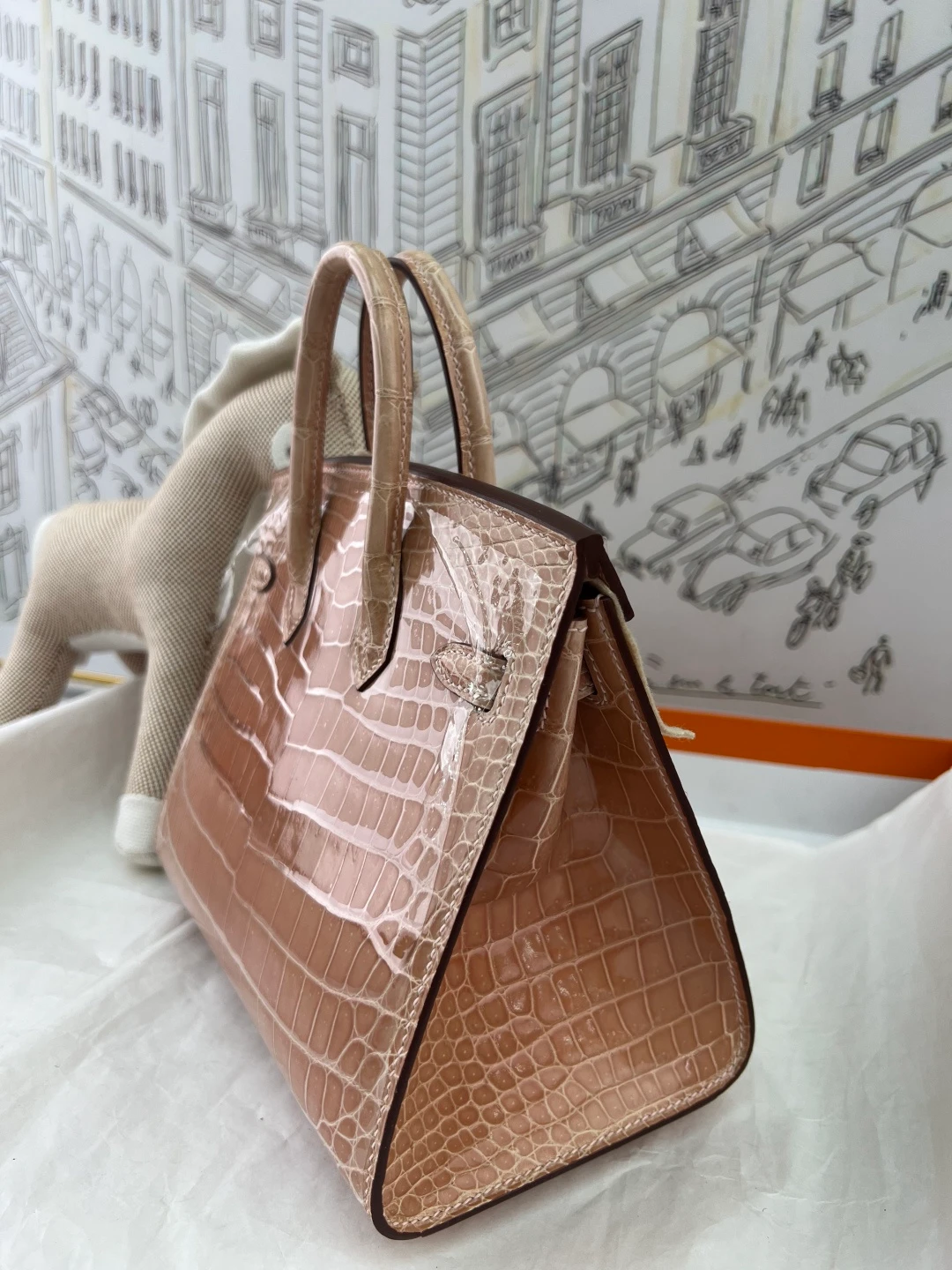 Luxury Handmade Birkin | Glossy Beige Nile Crocodile Skin