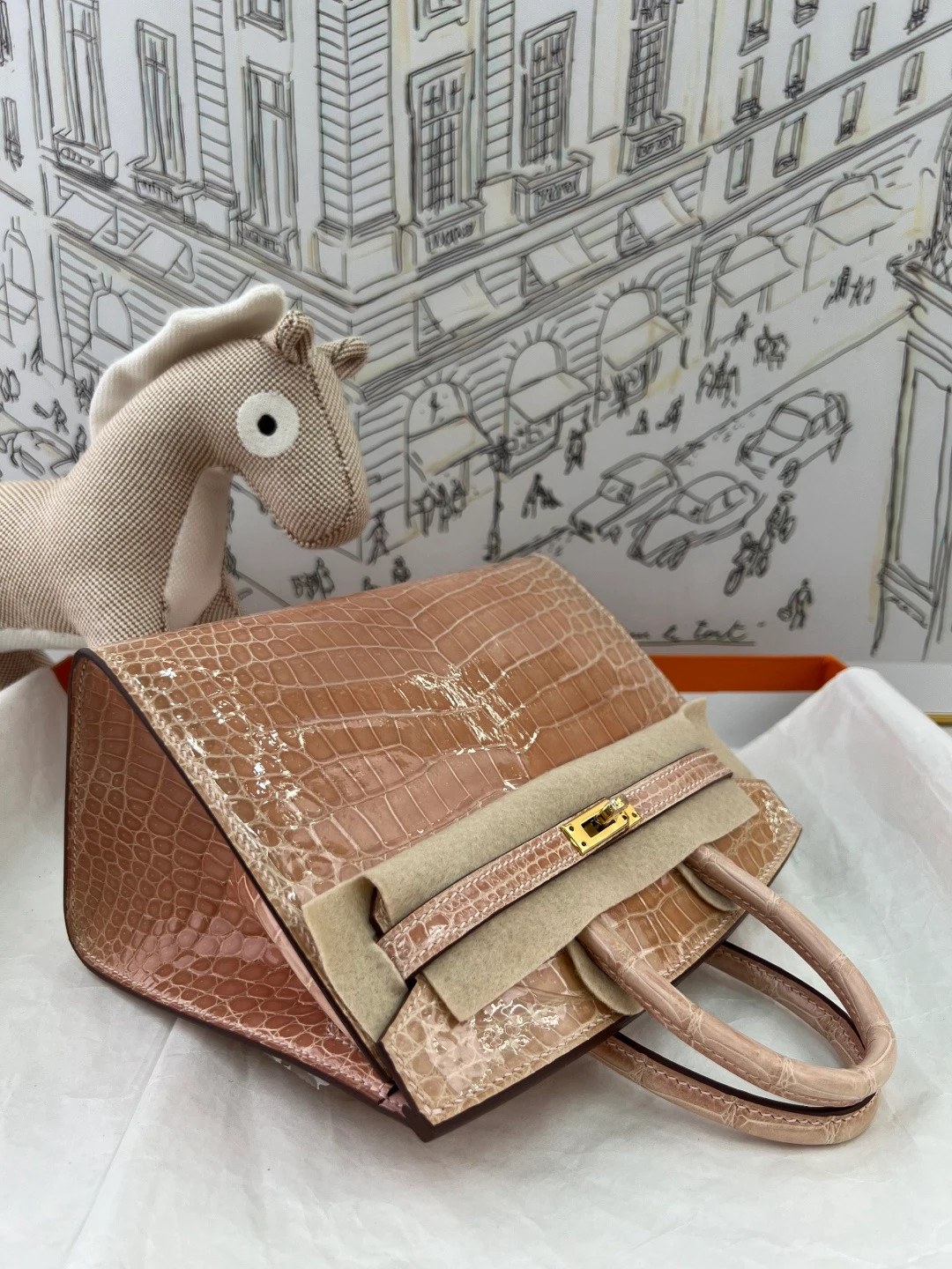 Luxury Handmade Birkin | Glossy Beige Nile Crocodile Skin