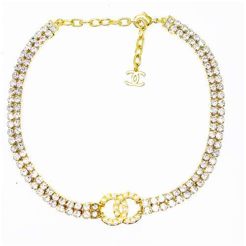 [Copy]Authentic Heavy Gilt Necklace CC Logo set with Seed Pearls and Crystals