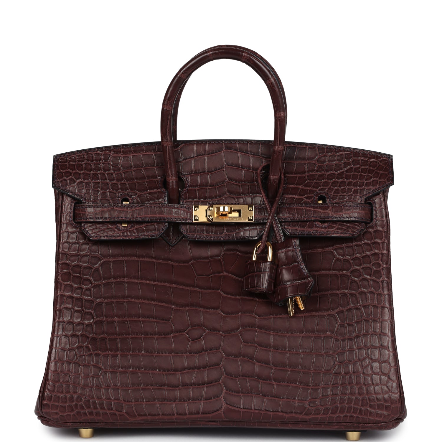 herthtmes Birkin 25 Rouge Sellier Matte Porosus Crocodile Gold Hardware