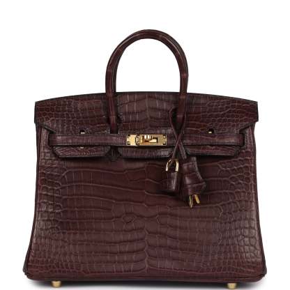 herthtmes Birkin 25 Rouge Sellier Matte Porosus Crocodile Gold Hardware