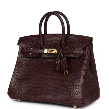herthtmes Birkin 25 Rouge Sellier Matte Porosus Crocodile Gold Hardware