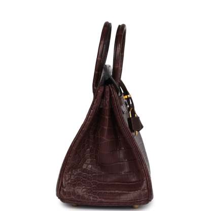 herthtmes Birkin 25 Rouge Sellier Matte Porosus Crocodile Gold Hardware