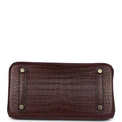 herthtmes Birkin 25 Rouge Sellier Matte Porosus Crocodile Gold Hardware