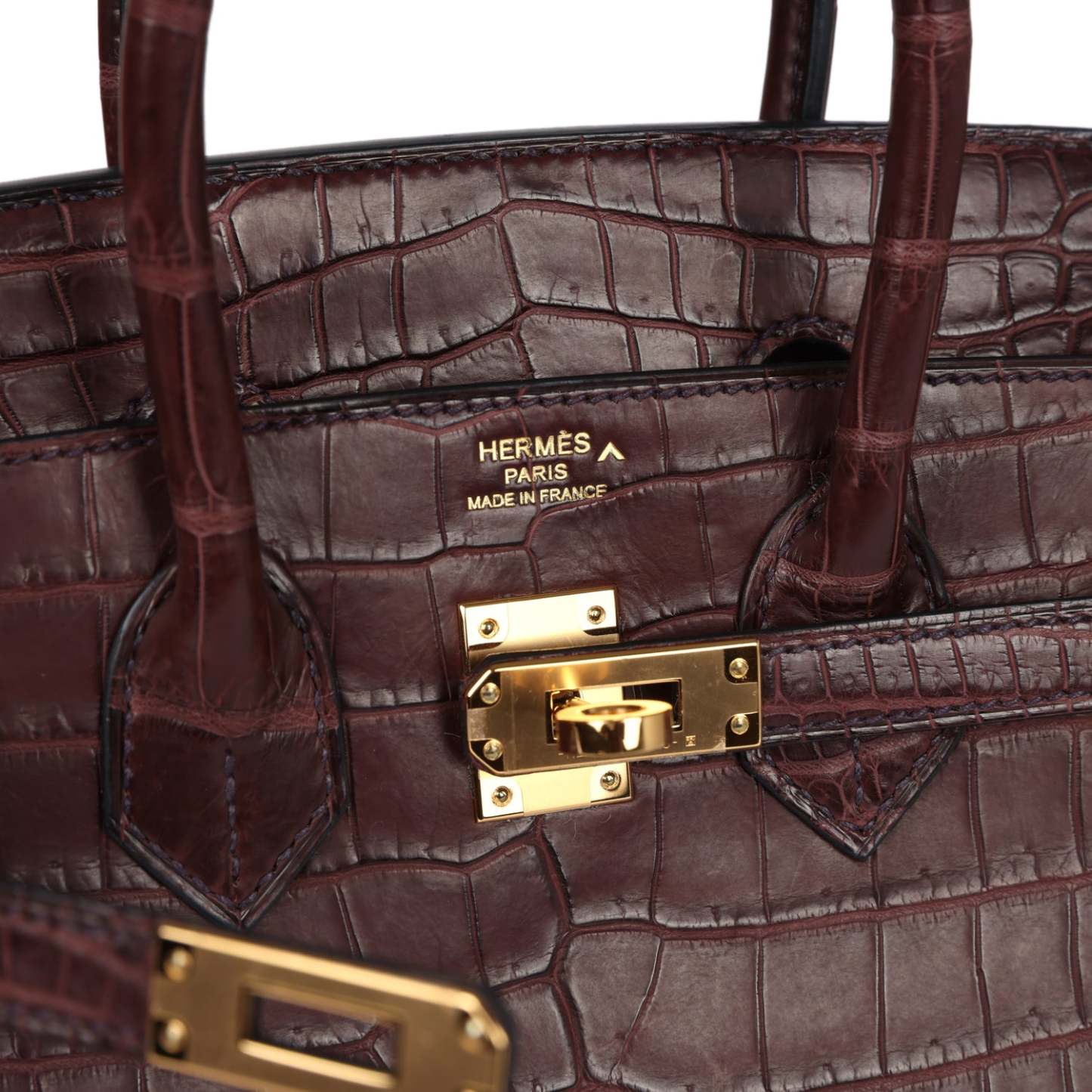 herthtmes Birkin 25 Rouge Sellier Matte Porosus Crocodile Gold Hardware
