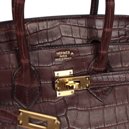 herthtmes Birkin 25 Rouge Sellier Matte Porosus Crocodile Gold Hardware