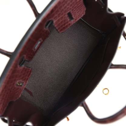 herthtmes Birkin 25 Rouge Sellier Matte Porosus Crocodile Gold Hardware