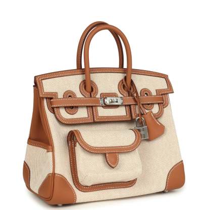 herthtmes Birkin 25 Cargo Ecru-Beige Toile H and Gold Swift Palladium Hardware