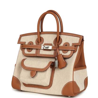 herthtmes Birkin 25 Cargo Ecru-Beige Toile H and Gold Swift Palladium Hardware