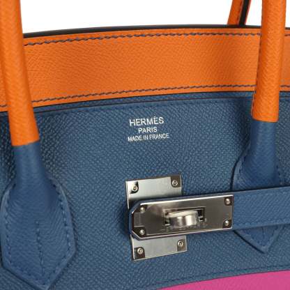 herthtmes Sunset Birkin Sellier 35 Abricot, Bleu Agate, Magnolia and Rouge Casaque Epsom Palladium Hardware