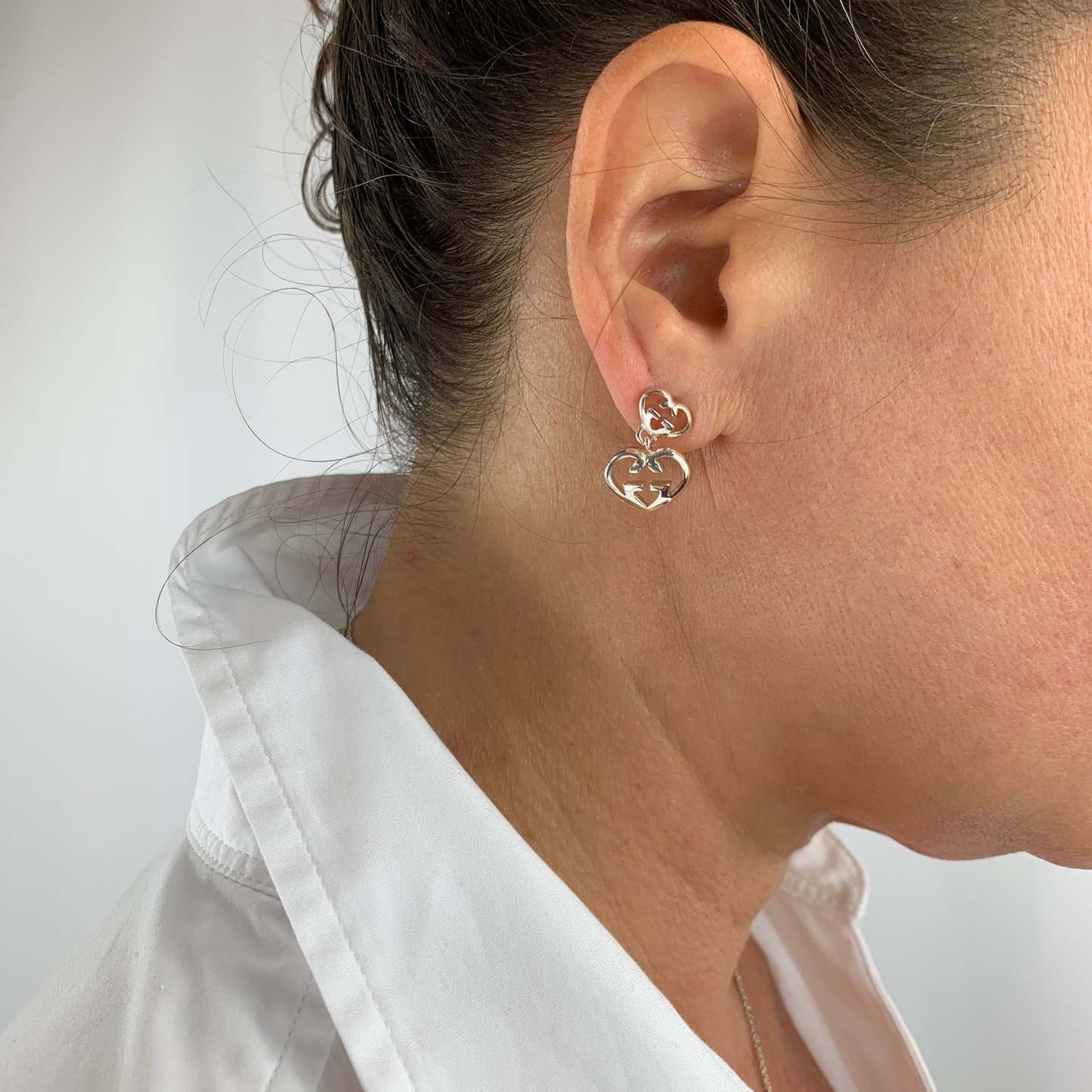 Love Britt G Heart Earrings in Silver