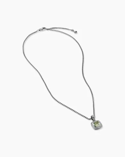 Petite Albion庐 Pendant Necklace Sterling Silver with Prasiolite and Diamonds, 7mm