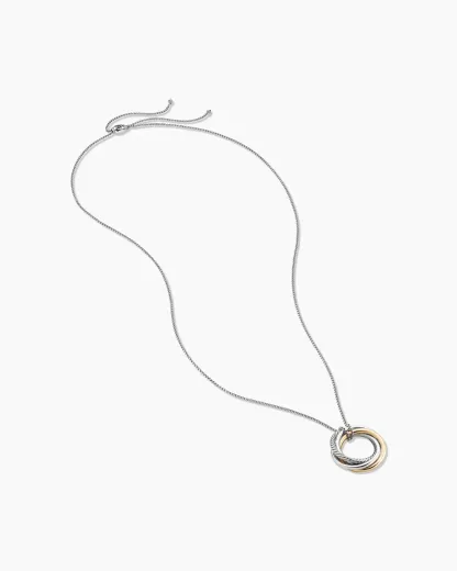 Crossover Pendant Necklace Sterling Silver with 14K Yellow Gold, 37mm