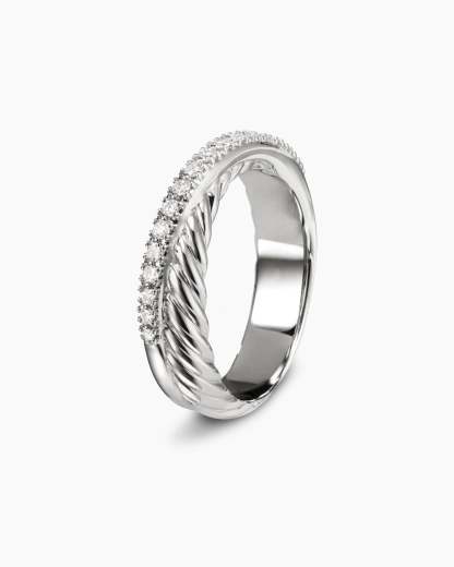 Crossover Band Ring Sterling Silver with Diamonds, 5.3mm