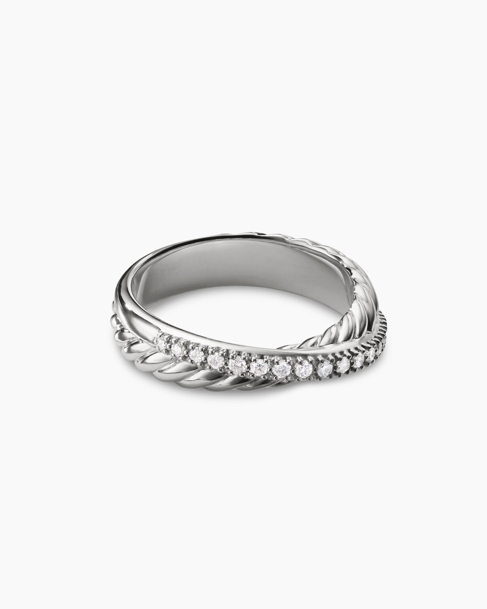 Crossover Band Ring Sterling Silver with Diamonds, 5.3mm