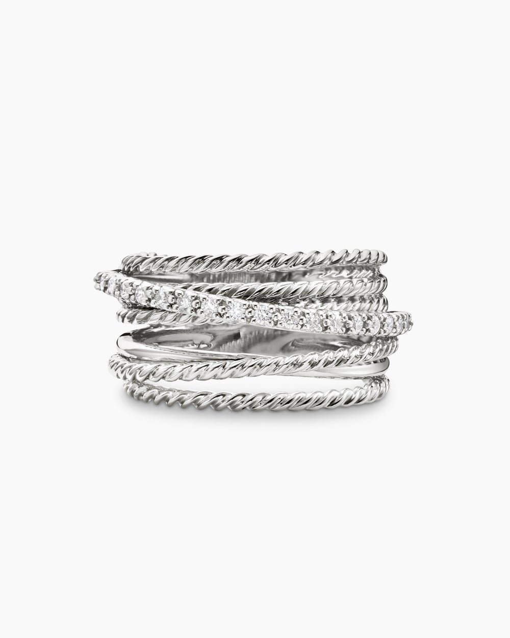 Crossover Ring Sterling Silver with Diamonds, 12mm