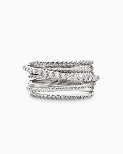 Crossover Ring Sterling Silver with Diamonds, 12mm