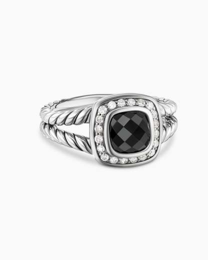 Petite Albion庐 Ring Sterling Silver with Black Onyx and Diamonds, 7mm