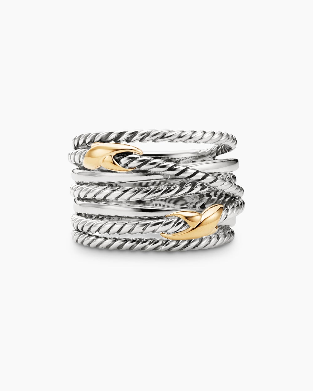 Double X Crossover Ring Sterling Silver with 18K Yellow Gold, 13mm