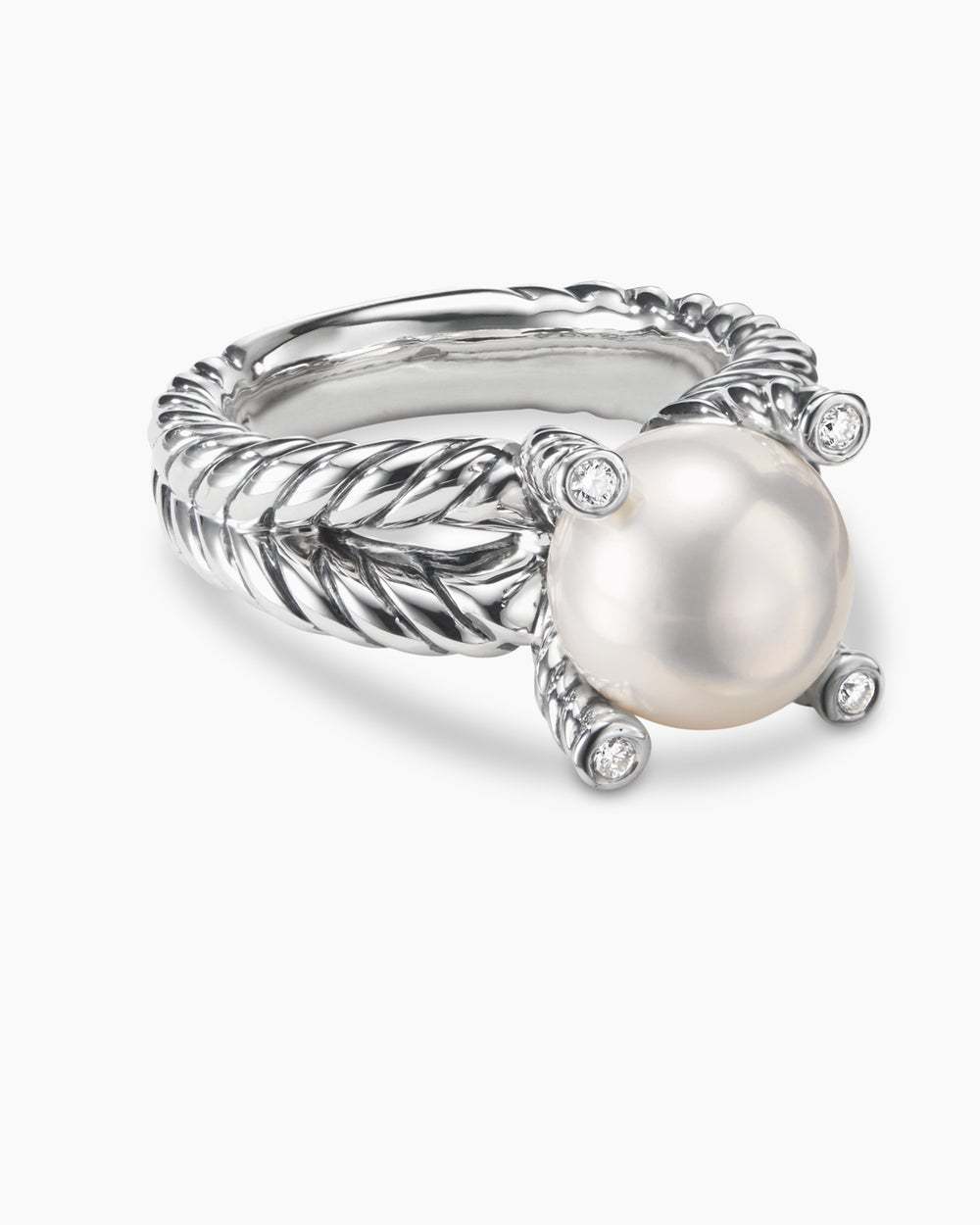 Cable Collectibles庐 Pearl Ring Sterling Silver with Pearl and Diamonds, 11mm