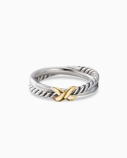 Petite X Ring Sterling Silver with 18K Yellow Gold, 4mm