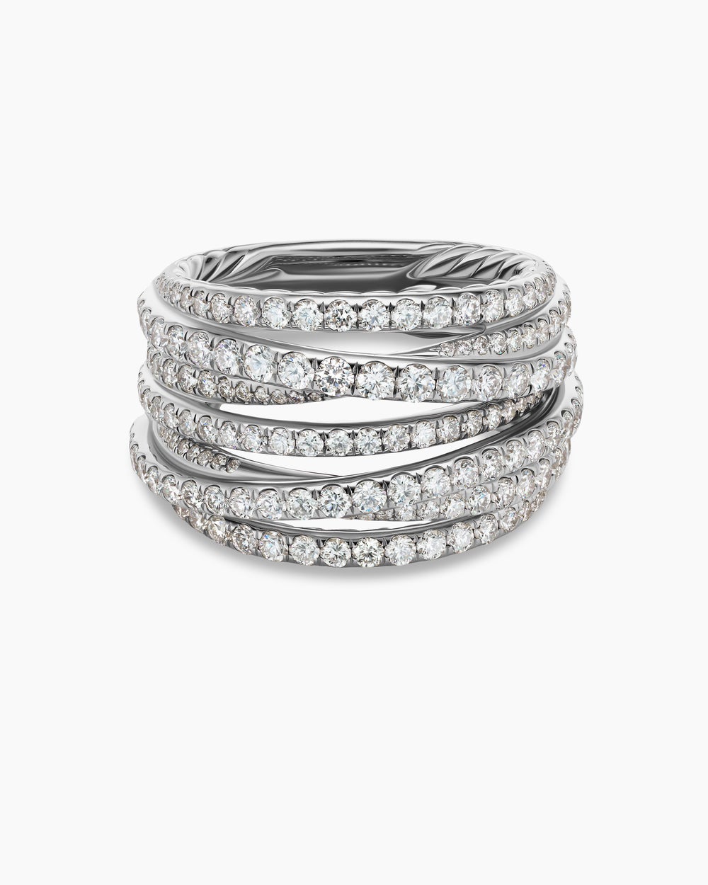 Pav茅 Crossover Ring 18K White Gold with Diamonds, 16mm