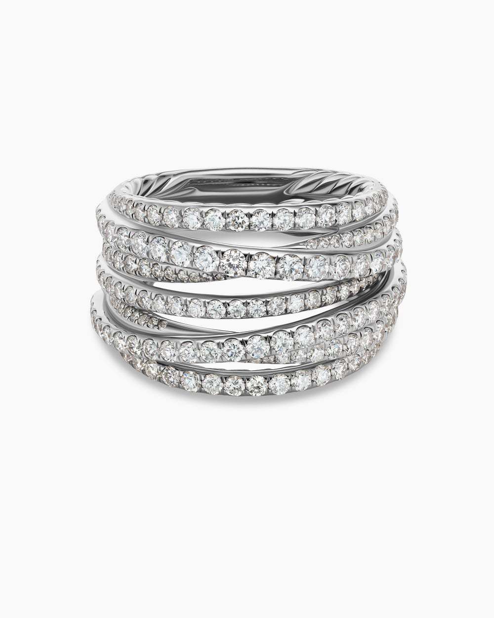 Pav茅 Crossover Ring 18K White Gold with Diamonds, 16mm