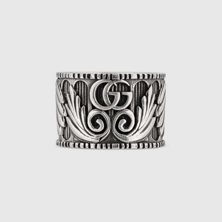 DOUBLE G SILVER RING WITH LEAVES