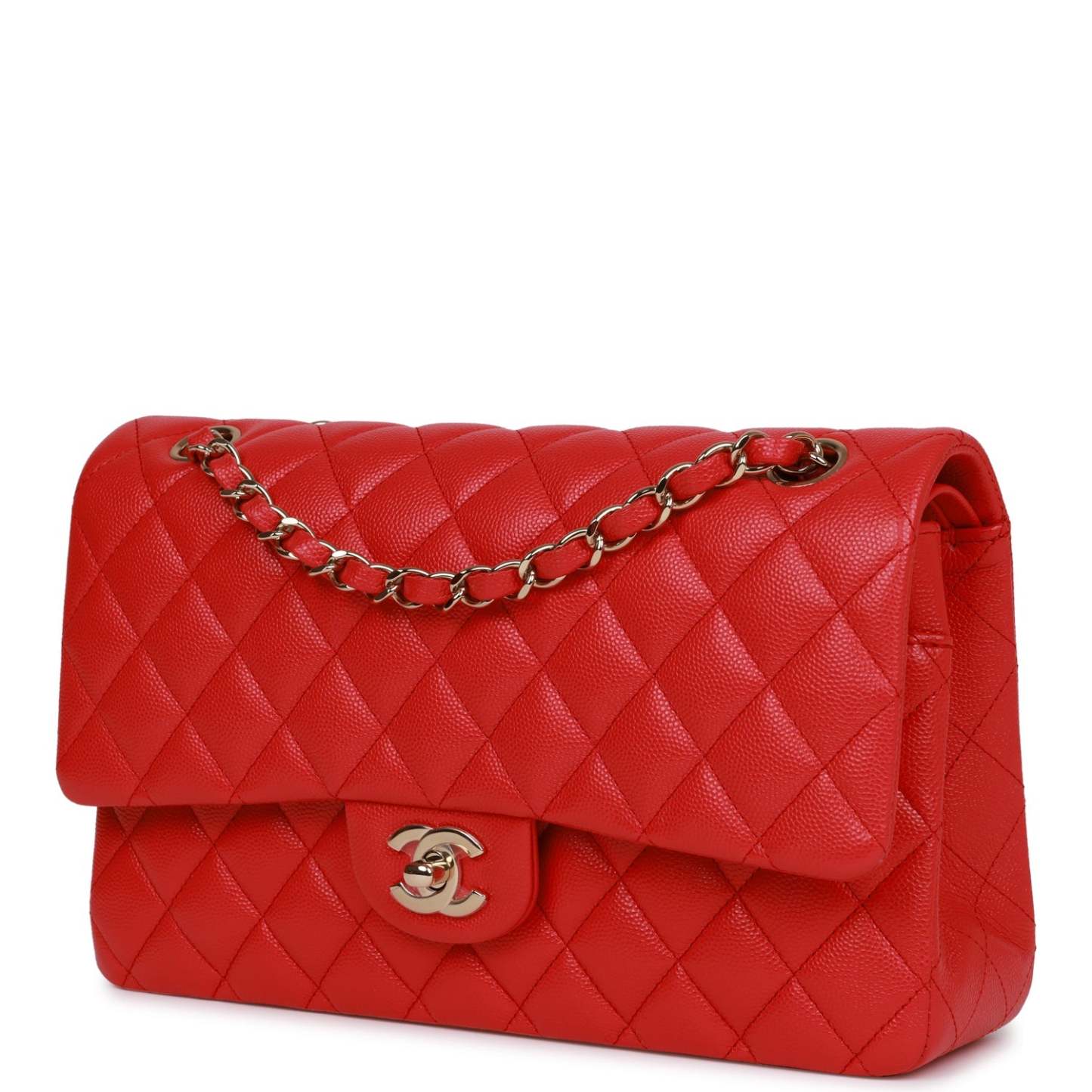 Medium Classic Double Flap Bag Red Caviar Light Gold Hardware