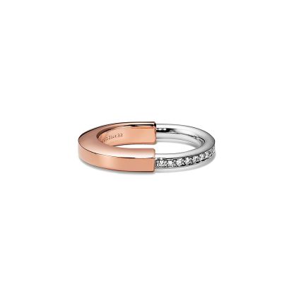 Lock Ring in Rose and White Gold with Diamonds