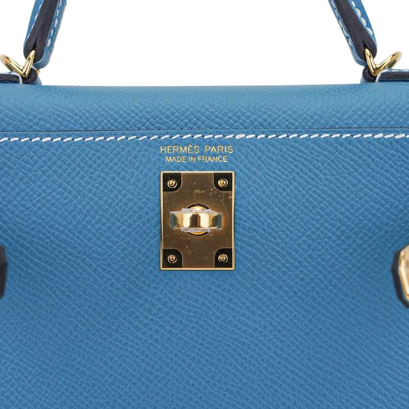 Mini Kelly 20 Bag Sellier New Blue Jean Epsom Leather with Gold Hardware