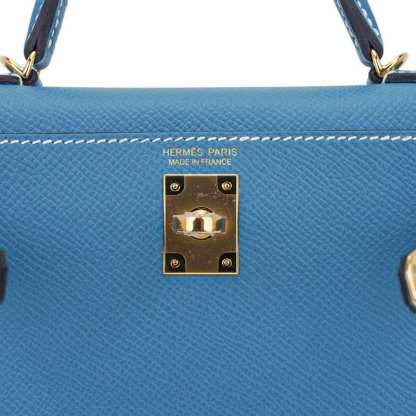 Mini Kelly 20 Bag Sellier New Blue Jean Epsom Leather with Gold Hardware