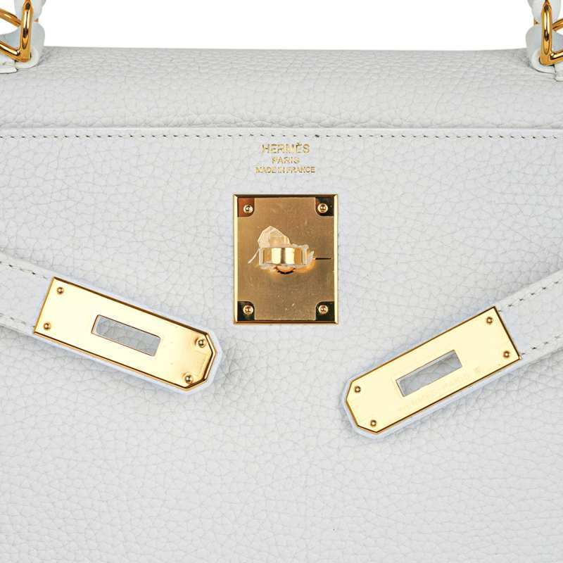 Kelly 28 Retourne Bag White Clemence Leather with Gold Hardware