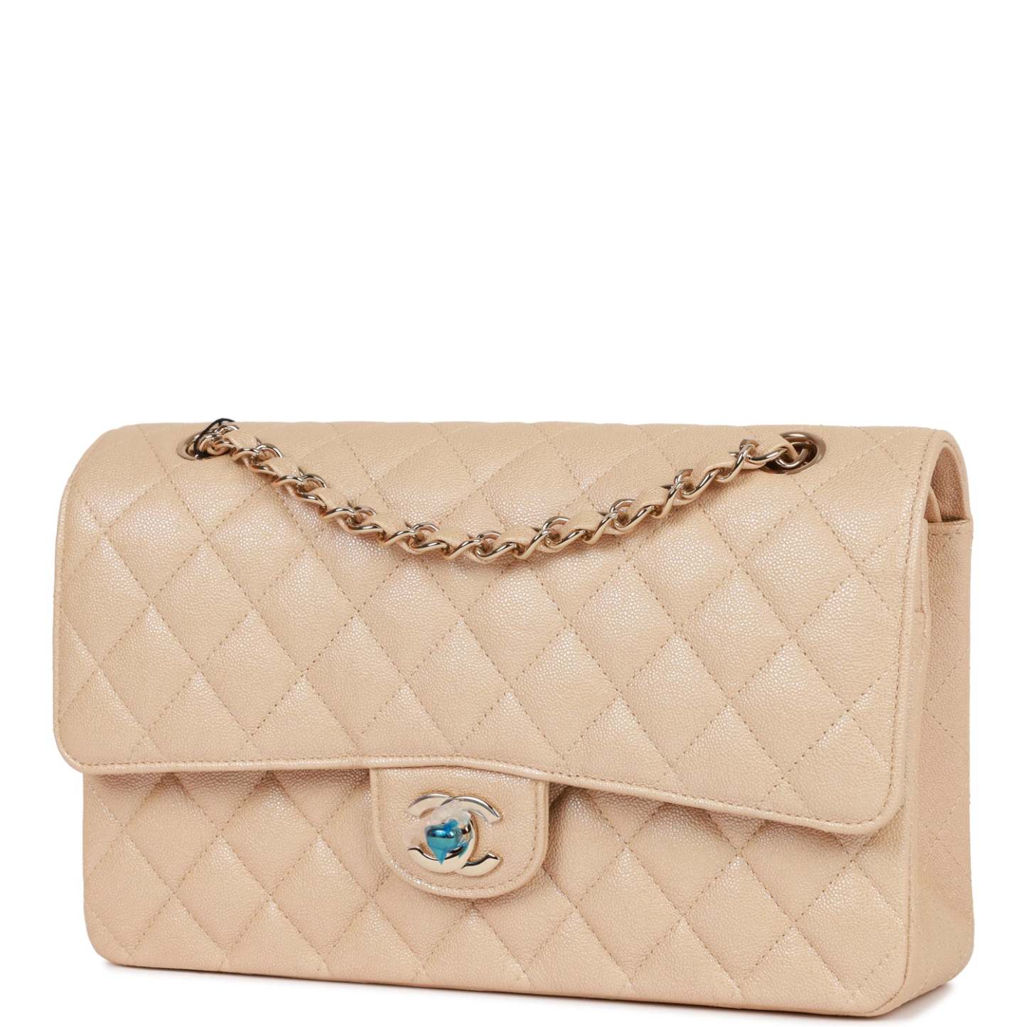 Medium Classic Double Flap Bag Beige Iridescent Caviar Light Gold Hardware