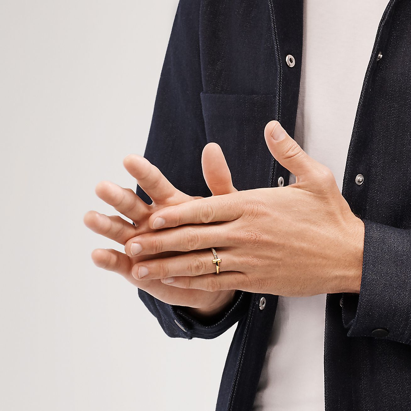 T T1 Ring in Yellow Gold with Diamonds, 2.5 mm Wide