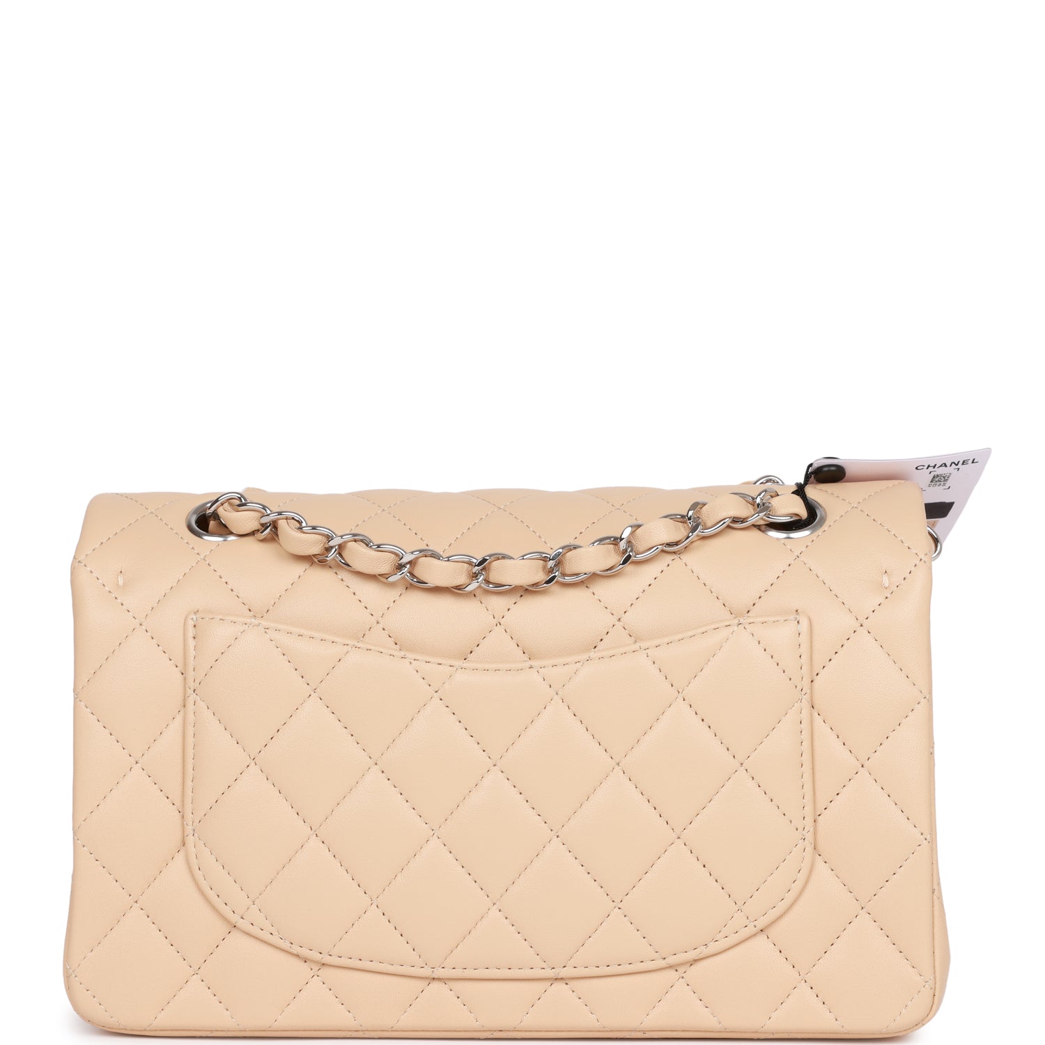 Small Classic Double Flap Beige Lambskin Silver Hardware