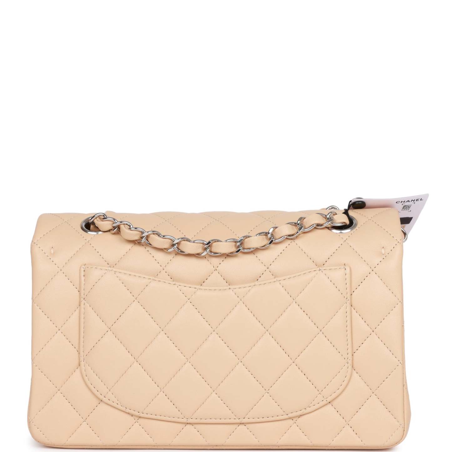 Small Classic Double Flap Beige Lambskin Silver Hardware