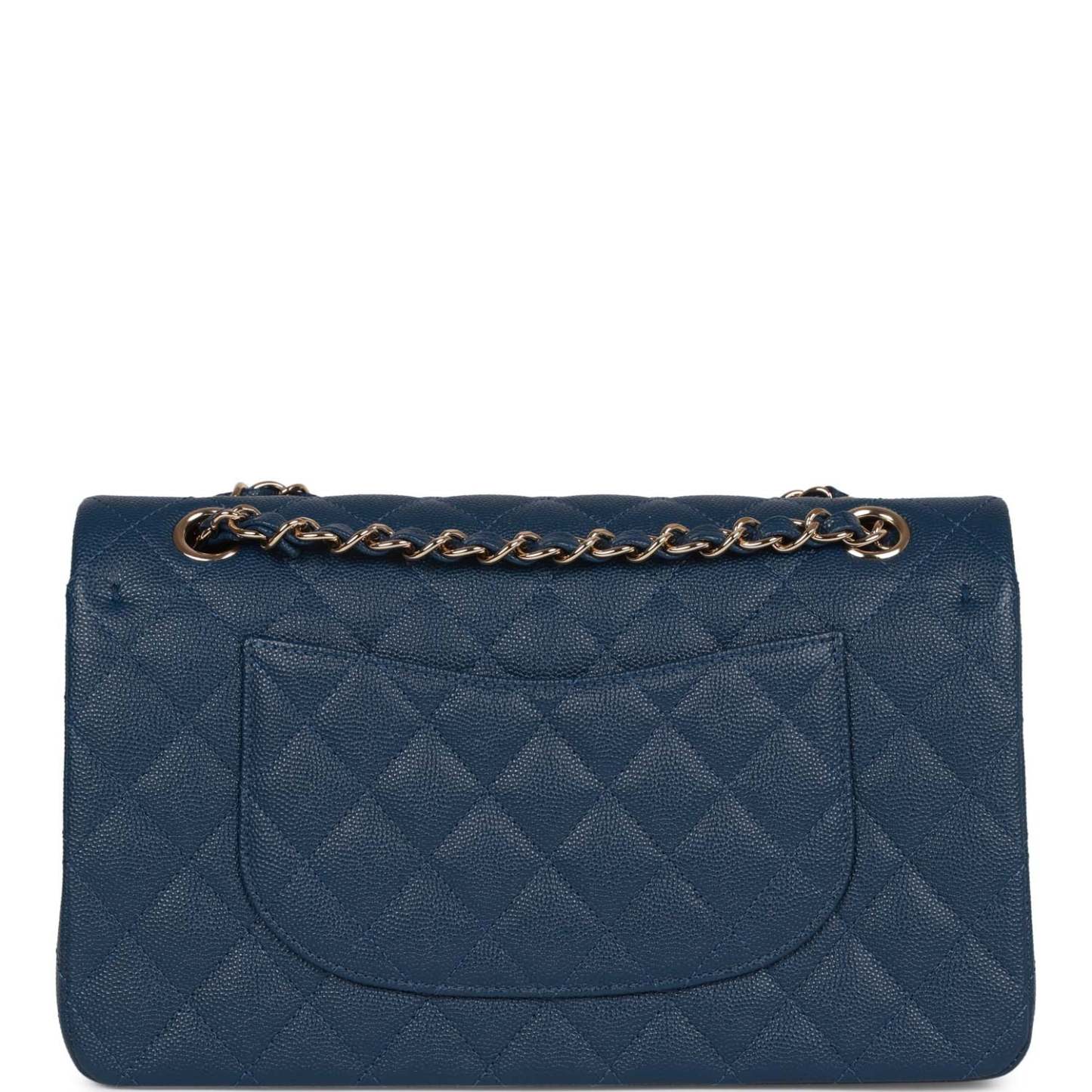 Medium Classic Double Flap Bag Blue Caviar Light Gold Hardware