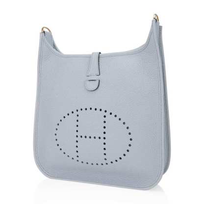 Evelyne PM Bag Blue Pale Clemence Leather with Gold Hardware