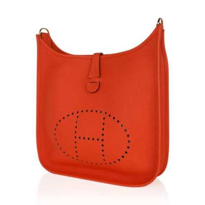 Evelyne PM Bag Feu Orange Gold Hardware Clemence Leather