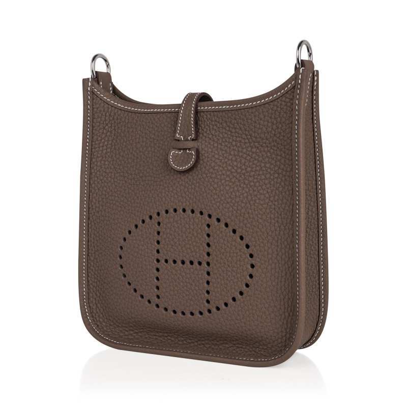 Mini Evelyne TPM Bag Etoupe Clemence Leather with Palladium Hardware