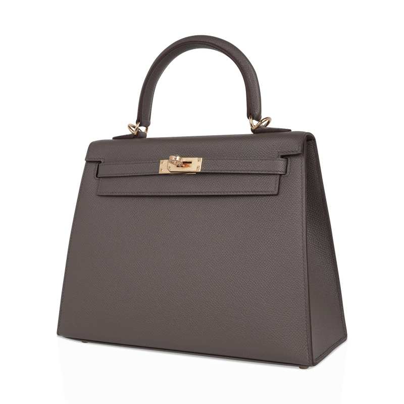 Kelly Sellier 25 Bag Etain Gold Hardware Epsom Leather New