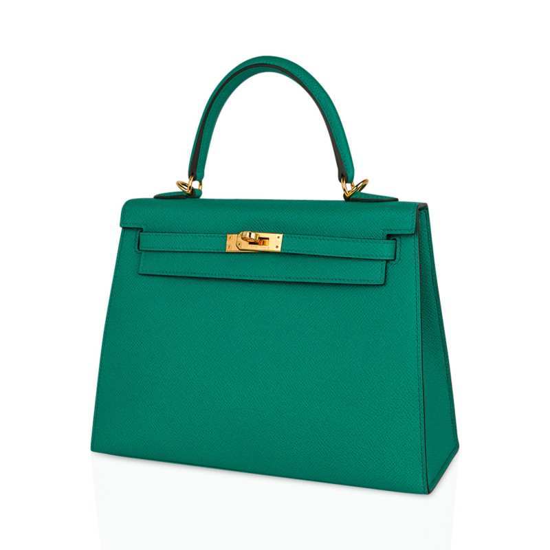 Kelly 25 Sellier Bag Jade Epsom Leather with Gold Hardware