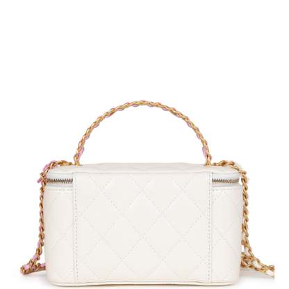 Small Vanity Case White Patent Leather Antique Gold Hardware