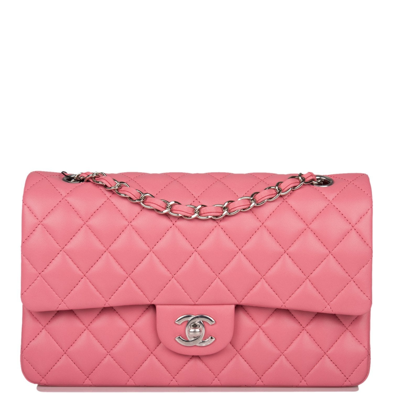 Medium Classic Double Flap Bag Rose Quilted Lambskin Silver Hardware