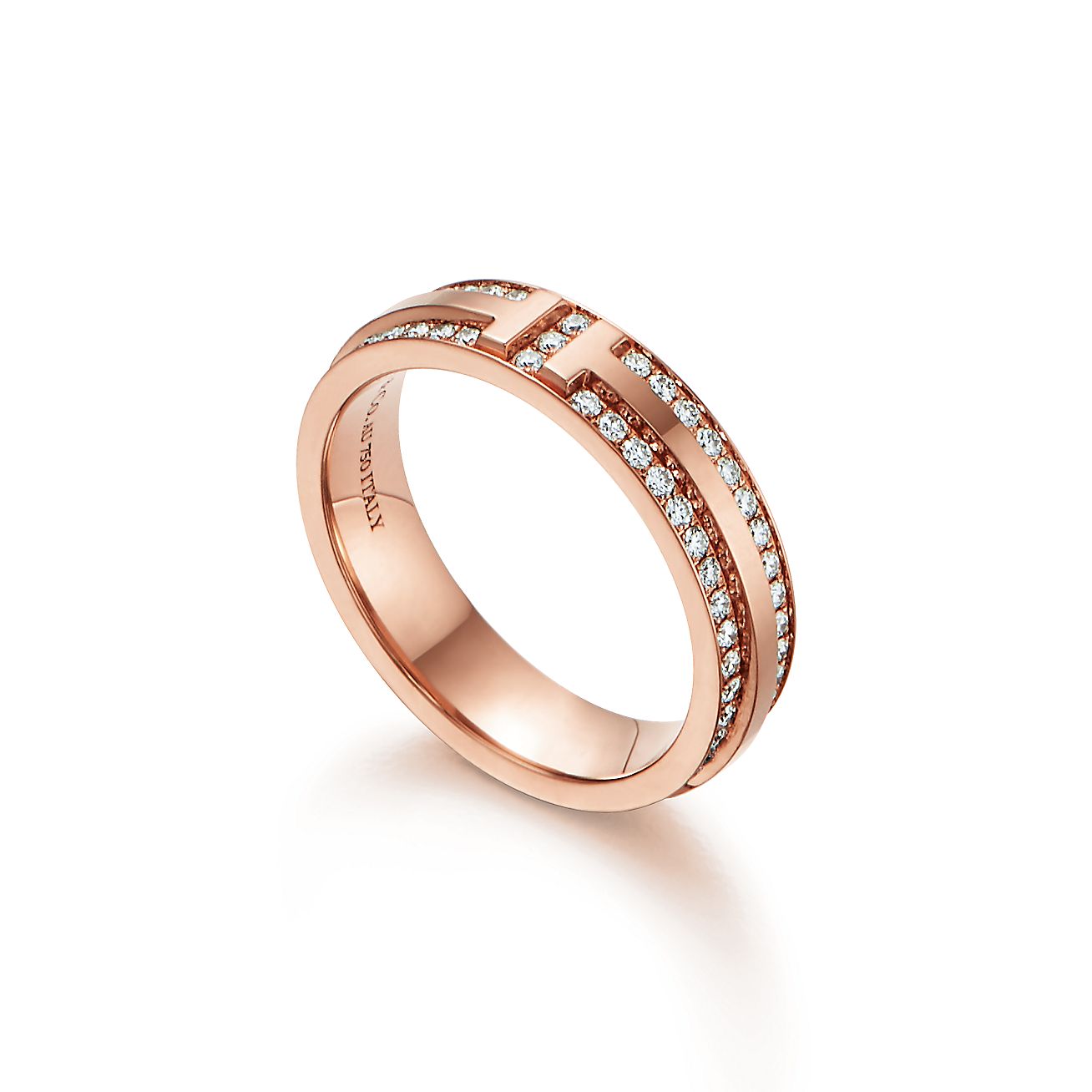 T Narrow Pave Diamond Ring in 18k Rose Gold