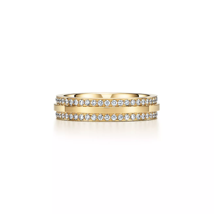 T Narrow Pave Diamond Ring in 18k Gold
