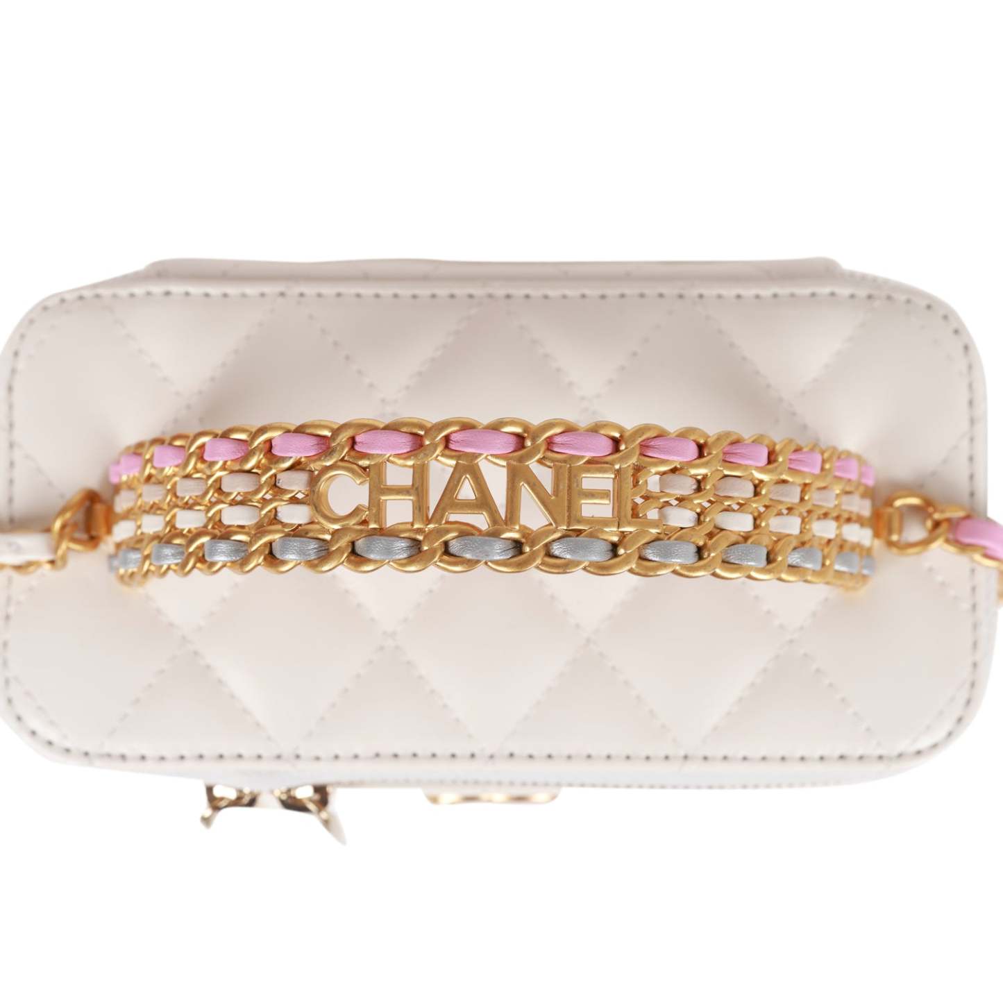 Small Vanity Case White Patent Leather Antique Gold Hardware